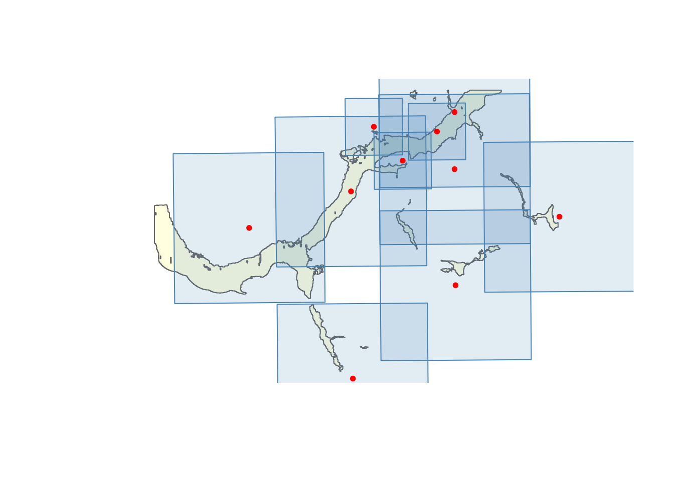 Component-ensured selection — every disconnected AOI polygon gets at least one photo before greedy backfill.