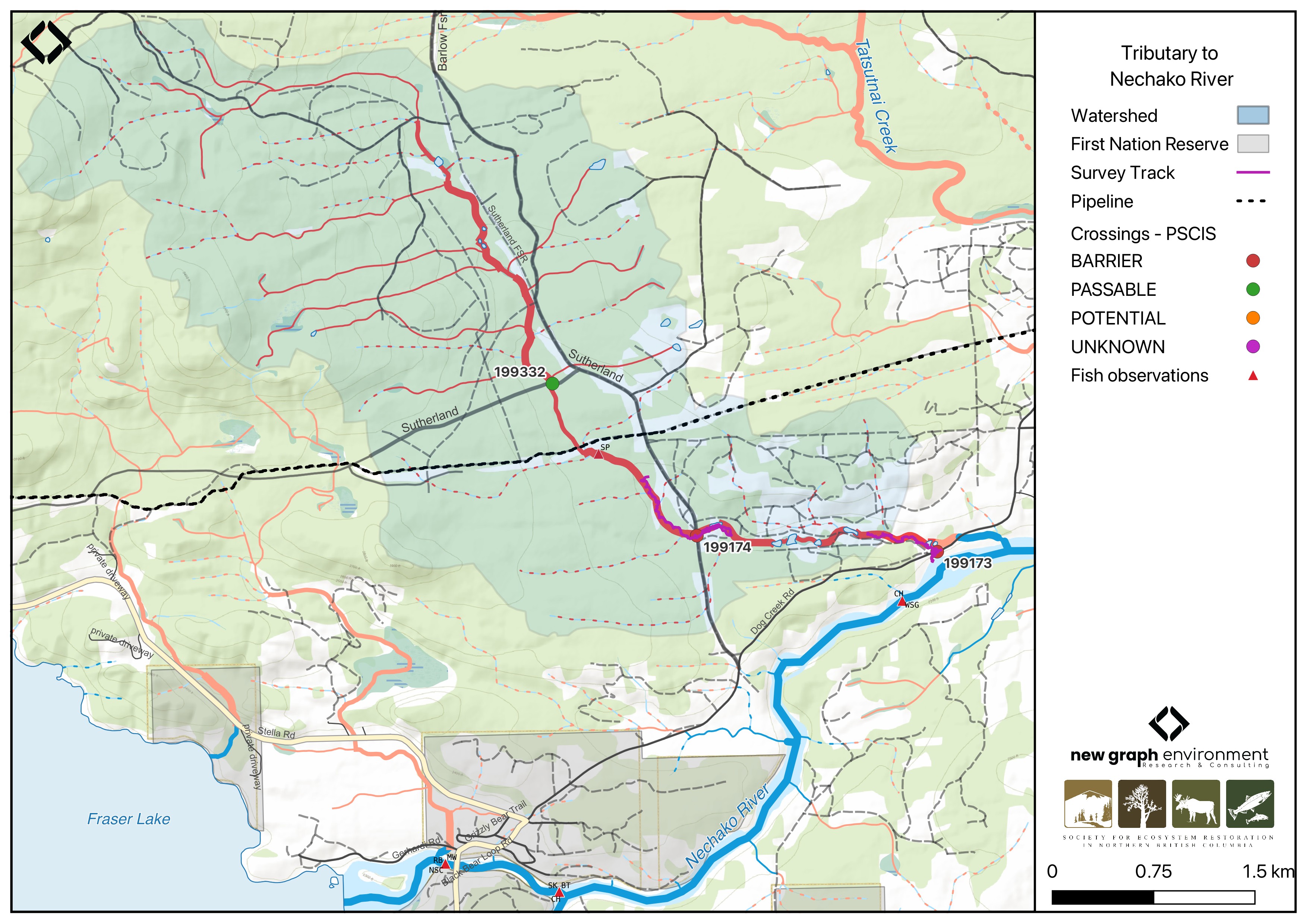 Map of tributary to Nechako River