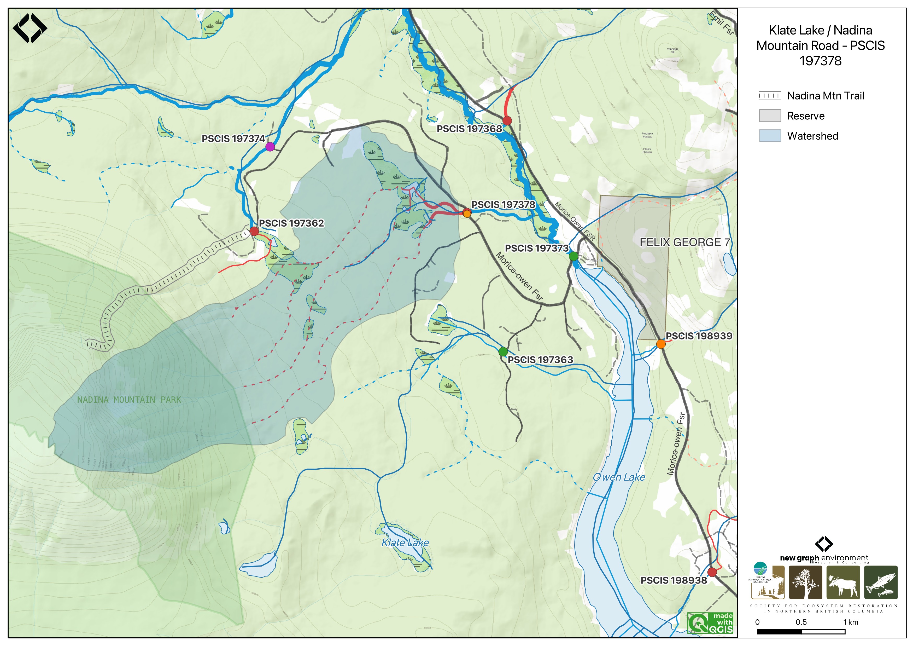 Map showing PSCIS crossing 197378 on Klate Lake / Nadina Mountain Road.