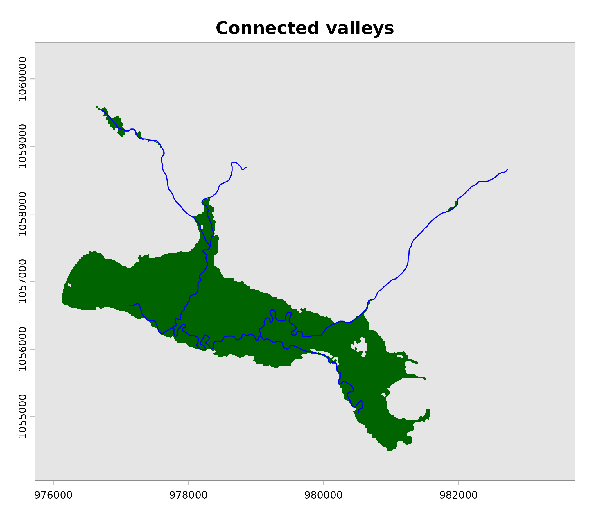 Valley patches connected to streams.