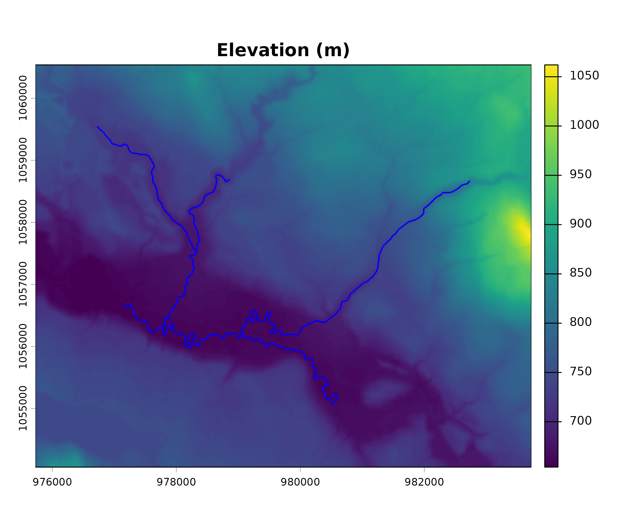 DEM with stream network overlay.